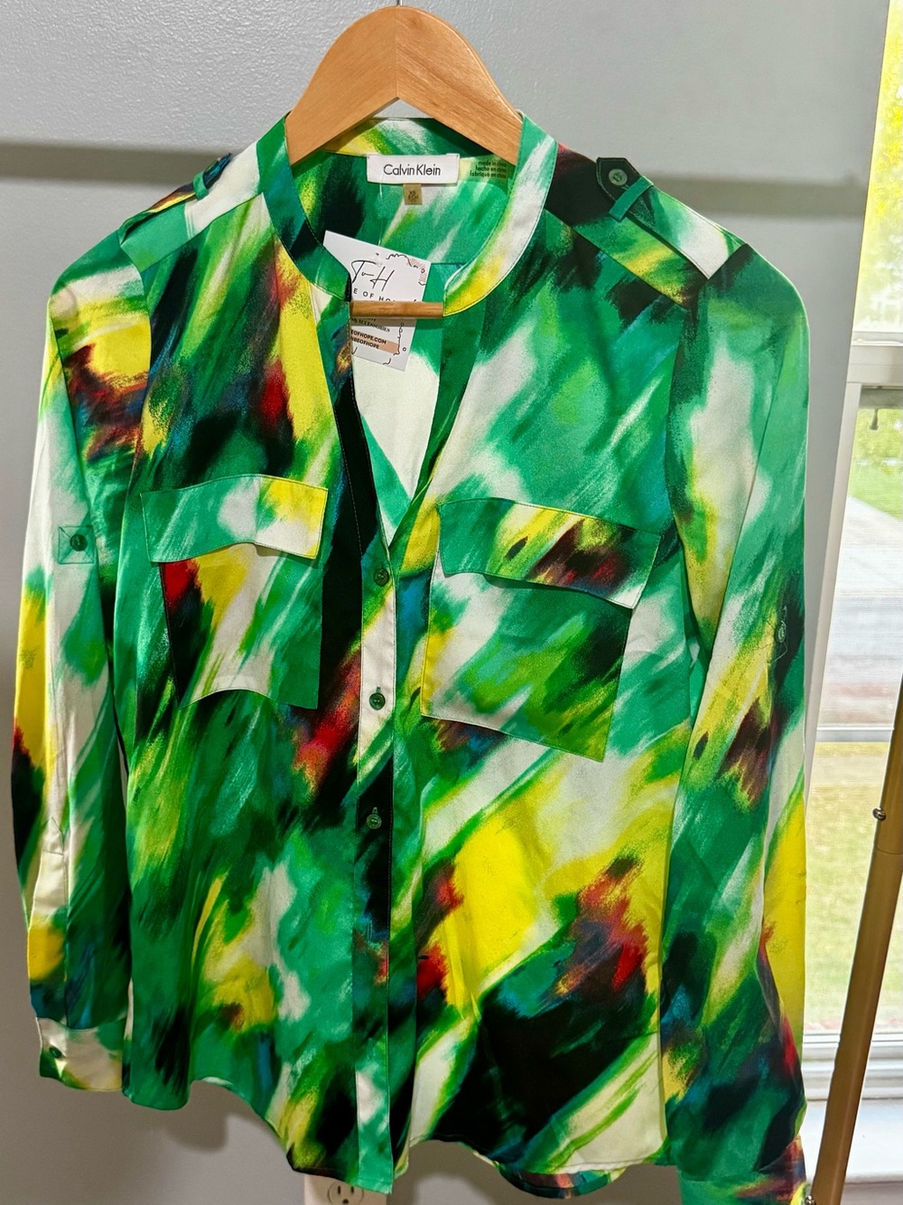 Calvin Klein Green Yellow Multicolor Abstract Button-Front Shirt